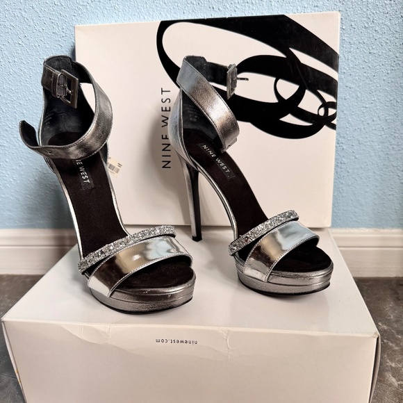 Nine West Firstmet Silver Stilleto sandals - Picture 1 of 4